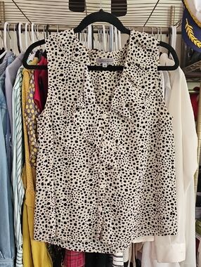 Wishlist Cream and Black Sleeveless Ruffle Polka Dot Blouse